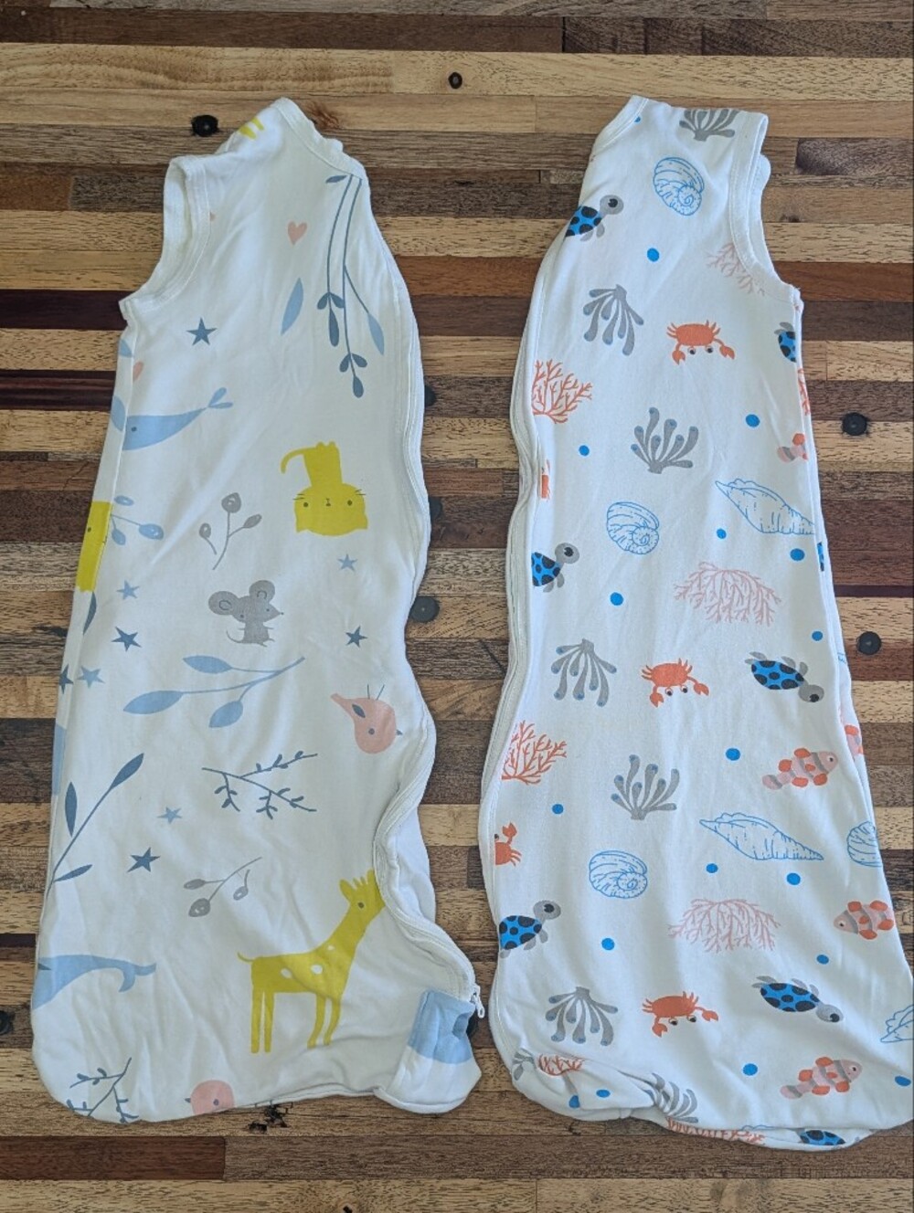 Toddler Sleep Sack Set with Animal & Ocean Prints - White, Yellow, Blue